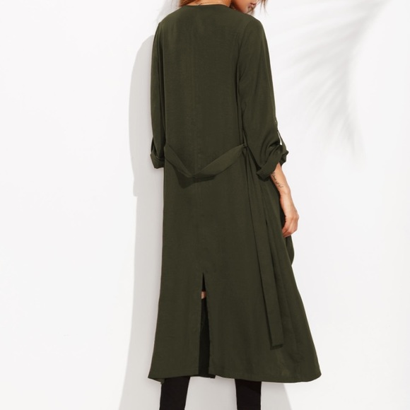 NWT Rolled Sleeve Split Back Self Tie Trench Coat - Picture 4 of 8